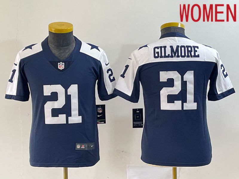 Women Dallas Cowboys #21 Gilmore Blue 2023 Nike Vapor Limited NFL Jersey style 1